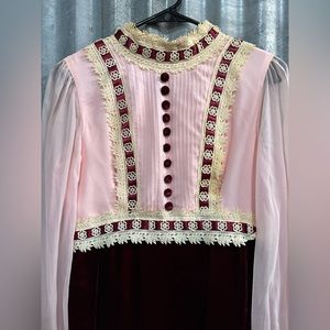 Adorable Velvet Maxi Dress 70s Hippie Gown Cottagecore